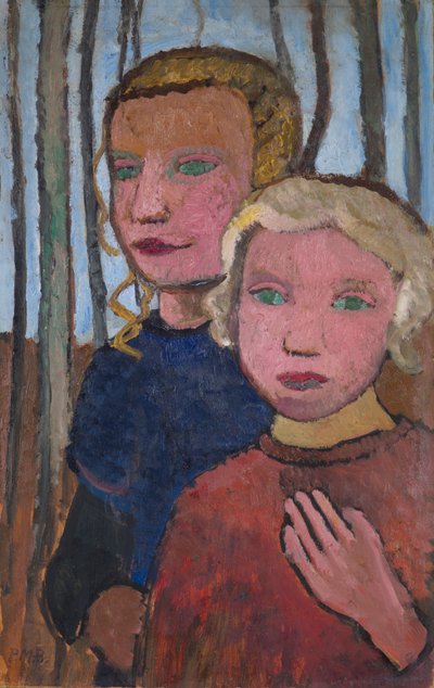 Kaksi tyttöä koivujen edessä tekijältä Paula Modersohn Becker