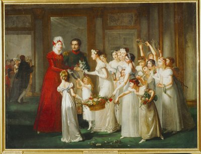 Arkkiherttuatar Marie Louisen saapuminen Chateau Compiegnen galleriaan ... tekijältä Pauline Auzou