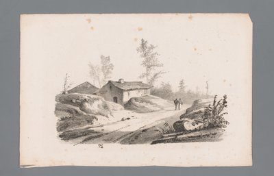 Mäkinen maisema maantiellä ja taloilla Maiseman periaatteet (sarjan nimi) Principles de paysages (sarjan nimi) tekijältä Paulus Lauters