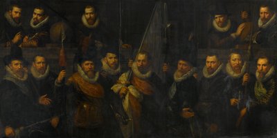 Amsterdamin III piirin upseerit ja muut kansalaiskaartilaiset kapteeni Jacob Gerritsz Hoynghin ja luutnantti Nanningh Florisz Cloeckin johdolla tekijältä Paulus Moreelse