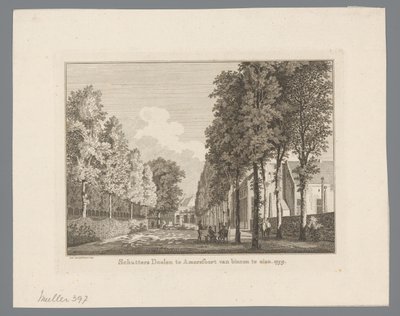 Näkymä Doelenille Amersfoortissa Shooters Doelen Amersfoortissa nähdään sisältä. 1759 (otsikko esineessä) tekijältä Paulus van Liender