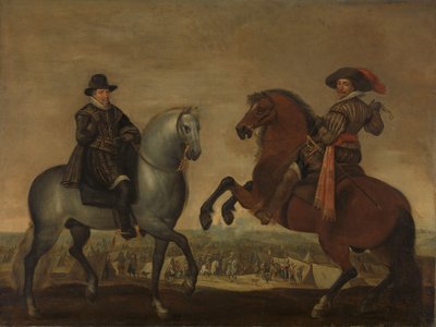 Prinssit Maurits ja Frederik Hendrik hevosen selässä tekijältä Pauwels van Hillegaert (workshop of)