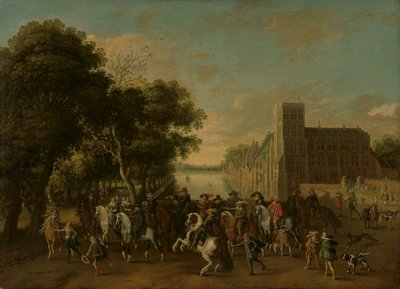 El príncep Maurits, acompanyat pel príncep Frederik Hendrik, Frederic V de Bohèmia i la seva esposa Elisabet Estuardo, i altres, al Buitenhof, The Haguefinnish tekijältä Pauwels van Hillegaert