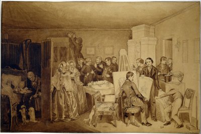Fidelkan kuoleman seuraukset - Pavel Andrejevitš Fedotovin (1815-1852) teos, intialainen muste ja seepia paperille tekijältä Pavel Andreevich Fedotov