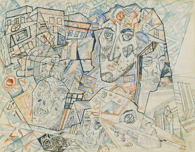 Kasvot kaupungissa, n. 1925 (akvarelli ja kynä ja muste paperille) tekijältä Pawel Nikolajewitsch Filonow