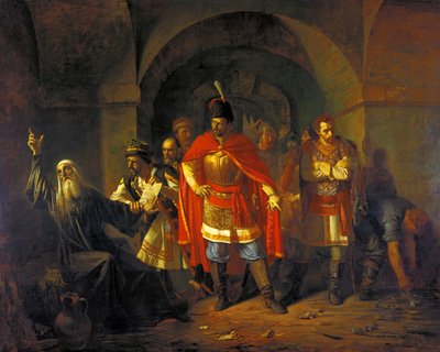 Patriarkka Hermogenes kieltäytyy siunaamasta puolalaisia, 1860. tekijältä Pavel Petrovich Chistyakov