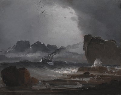 Kova meri höyrylaivalla lähellä Norjan rannikkoa tekijältä Peder Balke