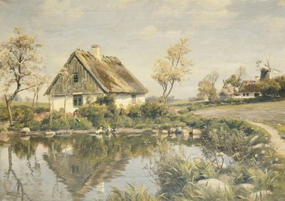 Mökki lammen rannalla tekijältä Peder Monsted