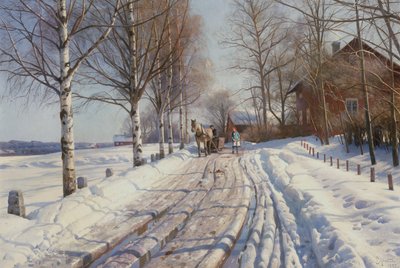 Aurinkoinen talvipäivä Vestanvikissa lähellä Leksandia, Taalainmaa tekijältä Peder Monsted