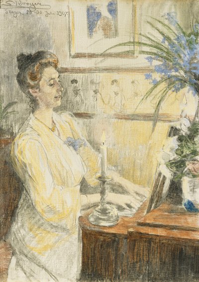 Johanne Helene Louise Brodersenin muotokuva pianon ääressä, 1907 tekijältä Peder Severin Krøyer