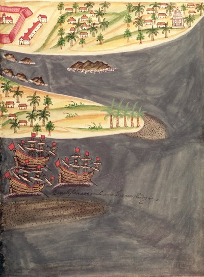 Sloane 197 f.182 Suratin tutkimuskartta Gujaratin alueella Intiassa, kuva portugalilaisten siirtokuntien historiallisista kertomuksista tekijältä Pedro Barretto de Resende