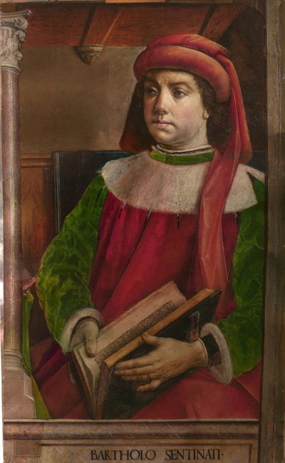 Bartole en latin Bartolus de Saxoferrato (1313-1356) - Bartolus de Saxoferrato par Berruguete, Pedro (1450-1503). Öljy puulle, koko: 95x57, n. 1473-1475, Marchen kansallisgalleria, Urbino tekijältä Pedro Berruguete