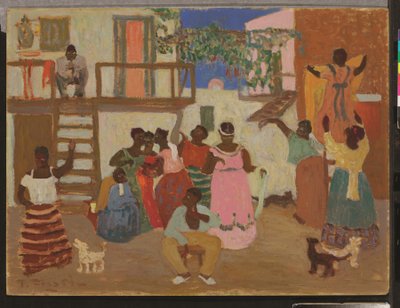 Candomben valmistaminen (koristelu), c. 1935 (öljy aluksella) tekijältä Pedro Figari