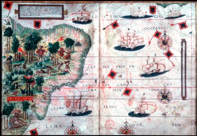 Portugalilaisten navigaattorien Pedro Reinelin ja Lopo Homenin Brasilian kartta, c1525. tekijältä Pedro Reinel