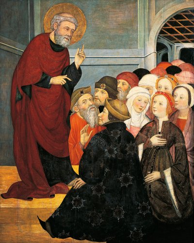 Pyhä Pietari saarnaa, kirjoittanut Pedro Serra (aktiivinen 1363-1399), tempera taulussa tekijältä Pedro Serra