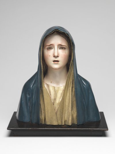 Neitsyt Mater Dolorosa (polykromattua puuta, lasia ja eläimenkarvaa). tekijältä Pedro de Mena