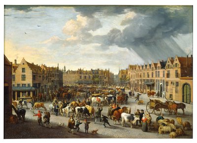Old Ox Market Antwerpenissä (öljy kankaalle) tekijältä Peeter van Bredael