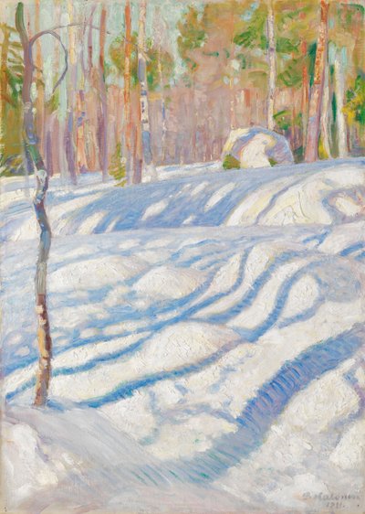Auringon valaisema talvimaisema tekijältä Pekka Halonen