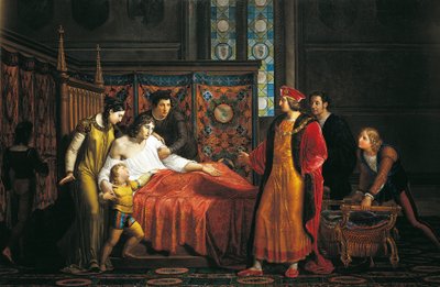 Charles VIII vierailee kuoleva Gian Galeazzo Sforzan luona Pavian linnassa tekijältä Pelagio Palagi