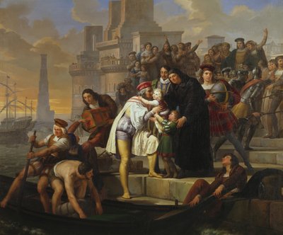 Christopher Columbus syleilee kahta poikaansa ja suosittelee heitä isä Giovanni Perezille ennen kuin lähtee Paloksesta matkalle Amerikkaan tekijältä Pelagio Palagi