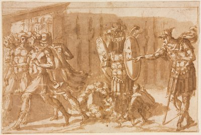 Voittajasotilaat pokaalin kanssa, 1550-luku. tekijältä Pellegrino Tibaldi