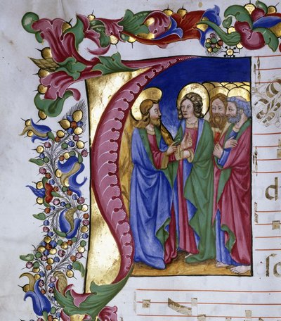 Kristus opettaa opetuslapsiaan "minä"-alkusanalla, n. 1480 tekijältä Pellegrino di Mariano
