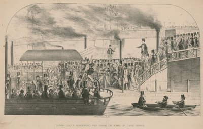 Hungerford Pier jumalanpalveluksen aikana tekijältä Percy Cruikshank
