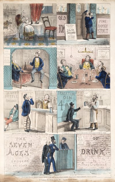 The Seven Ages of Drink, pub.c. 1872 (käsinvärinen kaiverrus) tekijältä Percy Cruikshank