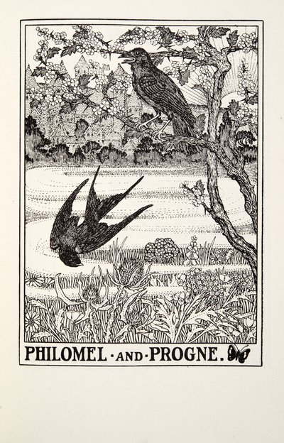 Philomel ja Progne, teoksesta Fontainen tarut, pub. 1905 tekijältä Percy J. Billingshurst