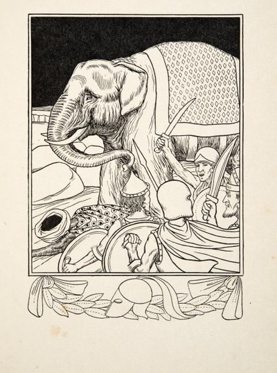 Porus Saved by his Elephant, pubista A Hundred Anekdootteja eläimistä. 1924 tekijältä Percy J. Billingshurst