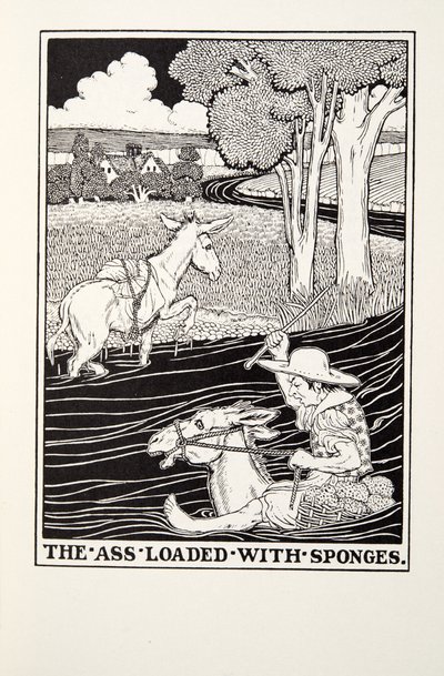 The Ass Loaded wth Sponges, teoksesta Fontaine Fables, pub. 1905 tekijältä Percy J. Billingshurst
