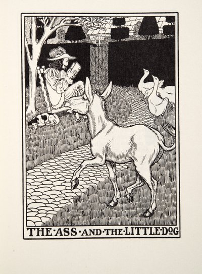 Aasi ja pieni koira, Fontainen taruista, pub. 1905 tekijältä Percy J. Billingshurst