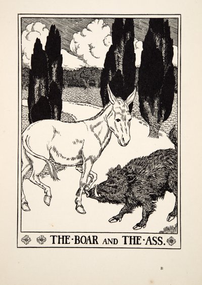 The Boar and the Ass, julkaisusta A Hundred Fables of Aesop, pub.1903 tekijältä Percy J. Billingshurst