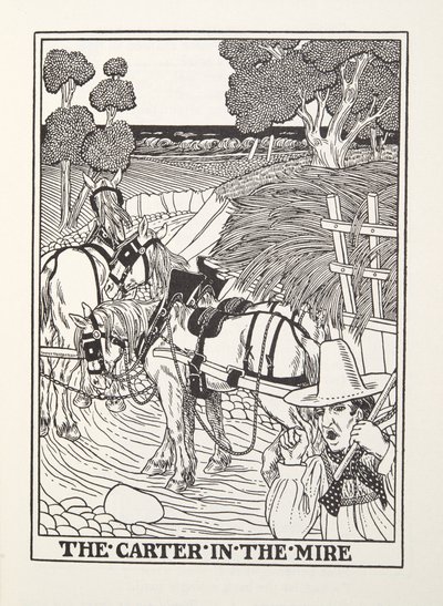 The Carter in the Mire, Fontaine Fables, pub. 1905 (kaiverrus) tekijältä Percy J. Billingshurst