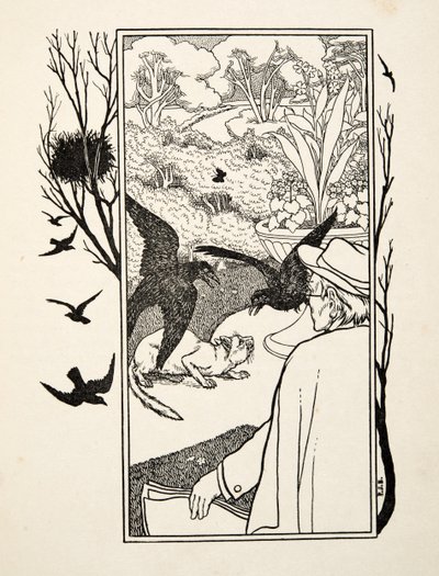 The Cat and Crows, Sata anekdoottia eläimistä, pub. 1924 (kaiverrus) tekijältä Percy J. Billingshurst