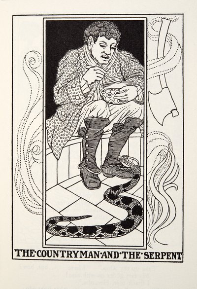 Maalaismies ja käärme, Fontainen saduista, pub. 1905 tekijältä Percy J. Billingshurst