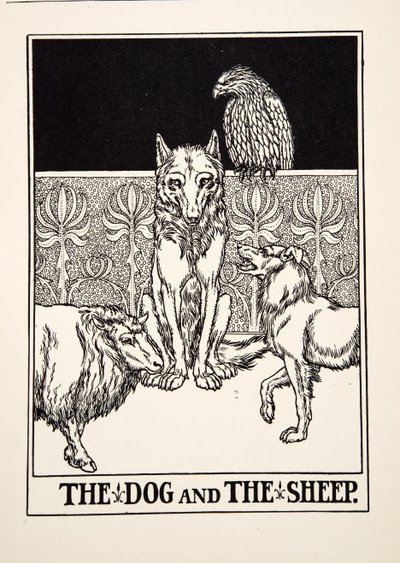 Koira ja lammas, julkaisusta A Hundred Fables of Aesop, pub.1903 tekijältä Percy J. Billingshurst