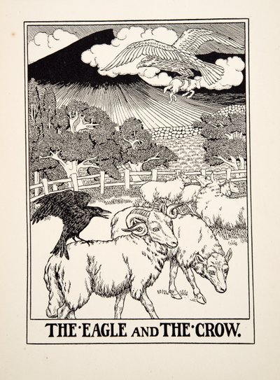 Kotka ja varis, julkaisusta A Hundred Fables of Aesop, pub.1903 tekijältä Percy J. Billingshurst