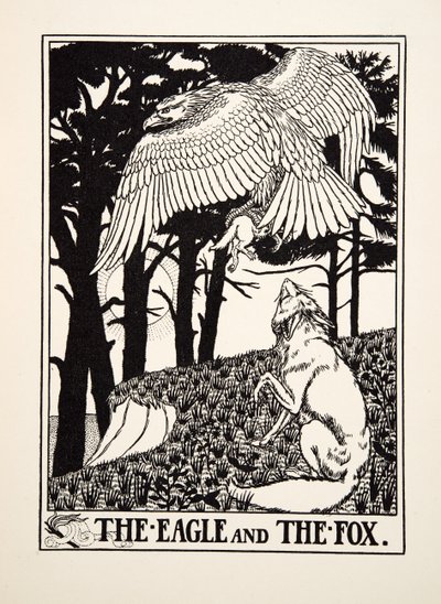 Kotka ja kettu, julkaisusta A Hundred Fables of Aesop, pub.1903 tekijältä Percy J. Billingshurst