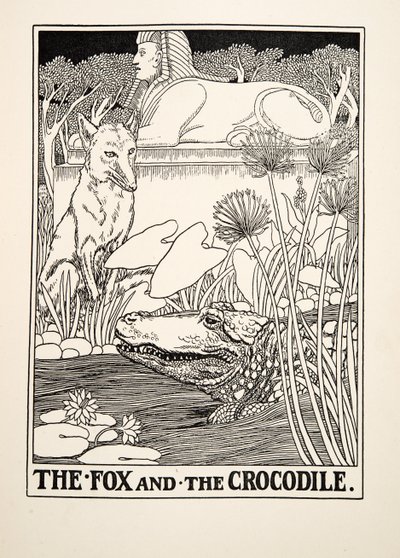 Kettu ja krokotiili, julkaisusta A Hundred Fables of Aesop, pub.1903 tekijältä Percy J. Billingshurst