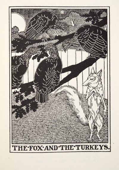 Kettu ja kalkkunat, Fontainen taruista, pub. 1905 tekijältä Percy J. Billingshurst