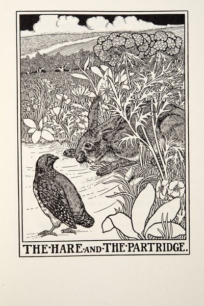 Jänis ja peltopyy, Fontainen saduista, pub. 1905 tekijältä Percy J. Billingshurst