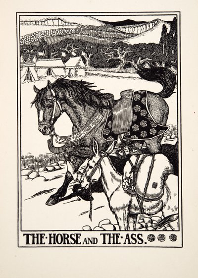 Hevonen ja aasi, julkaisusta A Hundred Fables of Aesop, pub.1903 tekijältä Percy J. Billingshurst