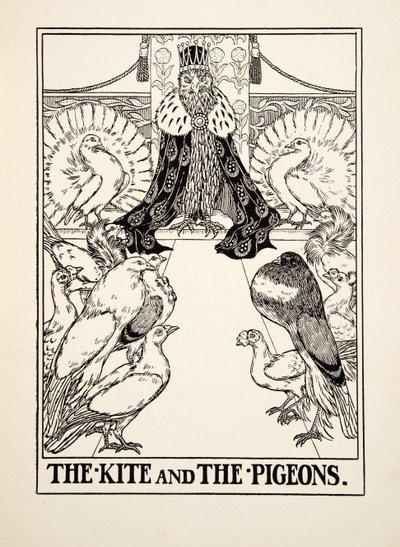 Leija ja kyyhkyset, julkaisusta A Hundred Fables of Aesop, pub.1903 tekijältä Percy J. Billingshurst
