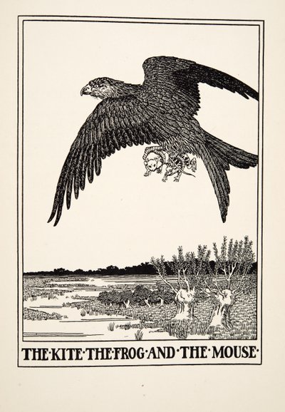 Leija, sammakko ja hiiri, julkaisusta A Hundred Fables of Aesop, pub.1903 tekijältä Percy J. Billingshurst