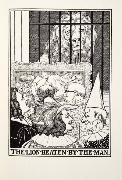 The Lion Beaten by the Man, Fontaine Fables, pub. 1905 tekijältä Percy J. Billingshurst