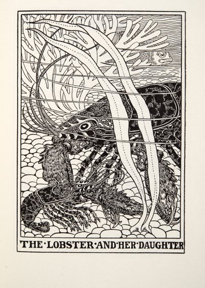 Hummeri ja hänen tyttärensä, teoksesta Fontaine Fables, pub. 1905 tekijältä Percy J. Billingshurst