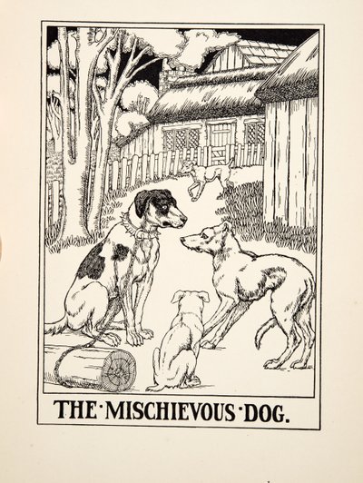 The Mischievous Dog, teoksesta A Hundred Fables of Aesop, pub.1903 (kaiverrus) tekijältä Percy J. Billingshurst