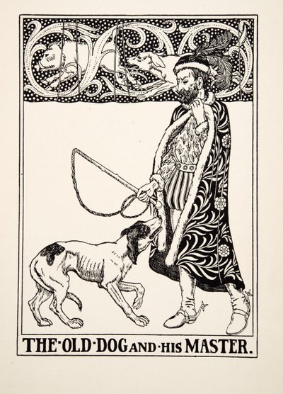Vanha koira ja hänen isäntänsä, julkaisusta A Hundred Fables of Aesop, pub.1903 tekijältä Percy J. Billingshurst