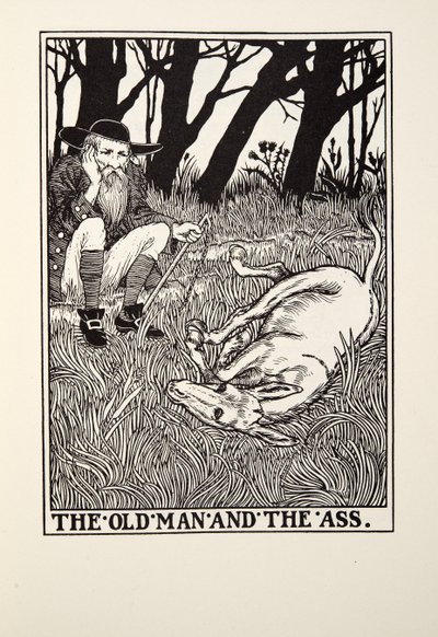 Vanhus ja aasi, Fontainen saduista, pub. 1905 tekijältä Percy J. Billingshurst